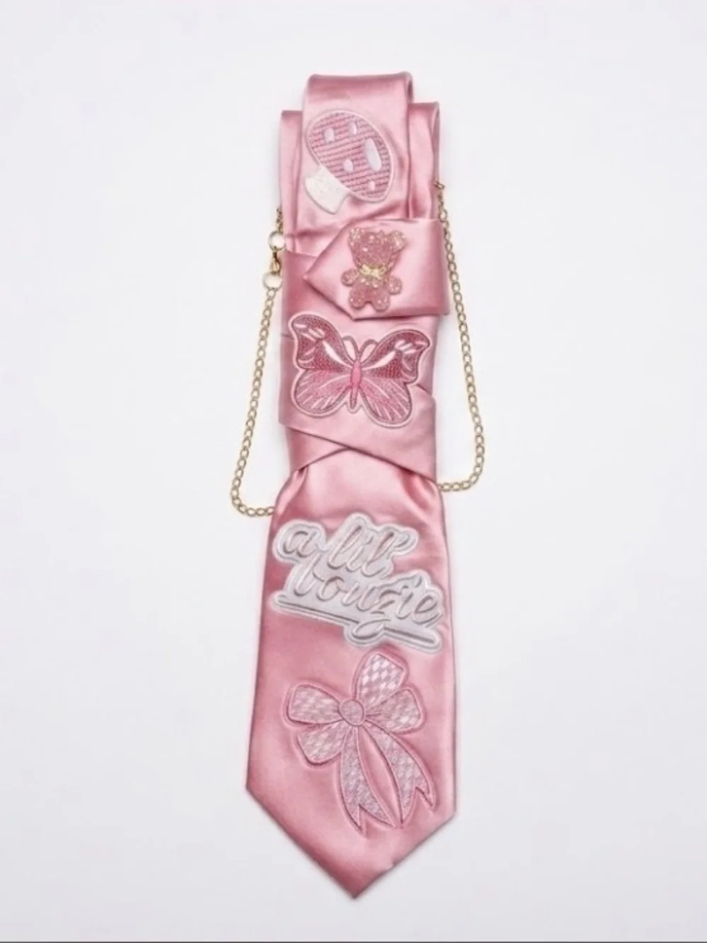 Pink Velvet Embellished Statement Necklace Tie - Unbranded